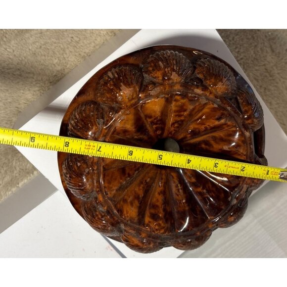 Antique Spittoon Rockingham Glazed Pottery Ceramic With Shell Design Large 8" - Picture 7 of 8